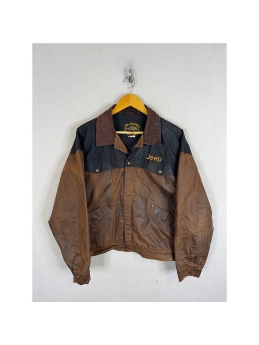 The Australian Outback Collection Jeep Oilskin Jacket Brown Black Mens Large